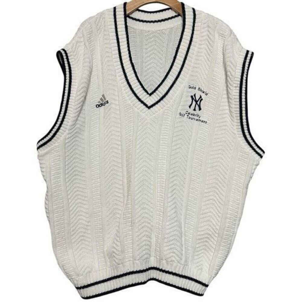 Adidas XL White NY Yankees Gold Shield Celebrity Golf Tournament Sweater Vest